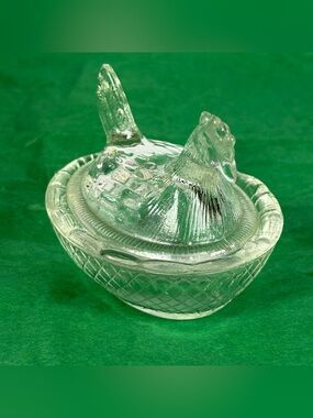 Vintage Mosser Glass Miniature Clear Hen on Nest Salt Cellar Dish